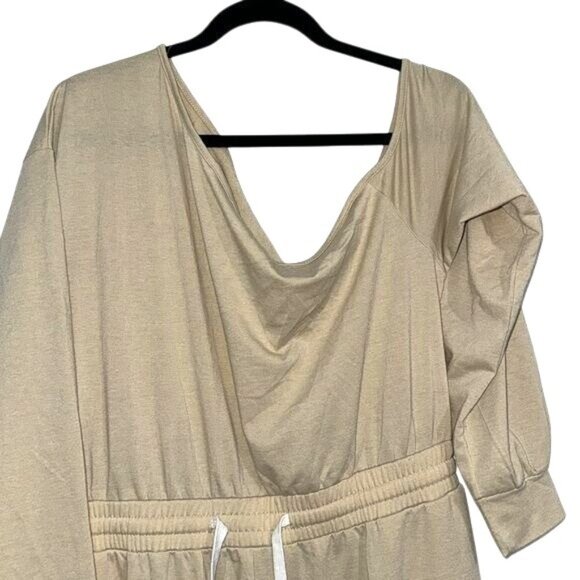 Womens Khaki Off-Shoulder Jogger Jumpsuit XX-Large With Drawstring Waist & Pocke - Picture 2 of 7